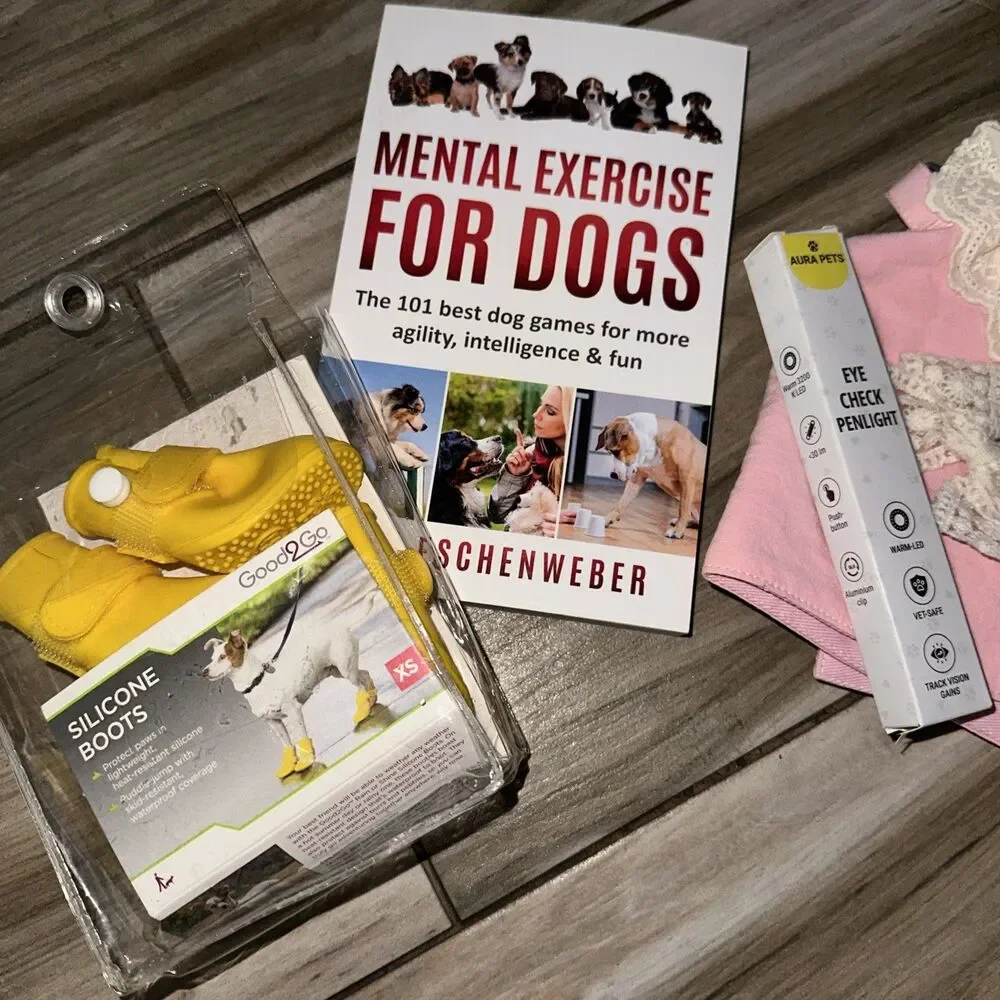 Dog Accessories, Pink Harness With Matching Leash Sz Med, Rain Boots , Book